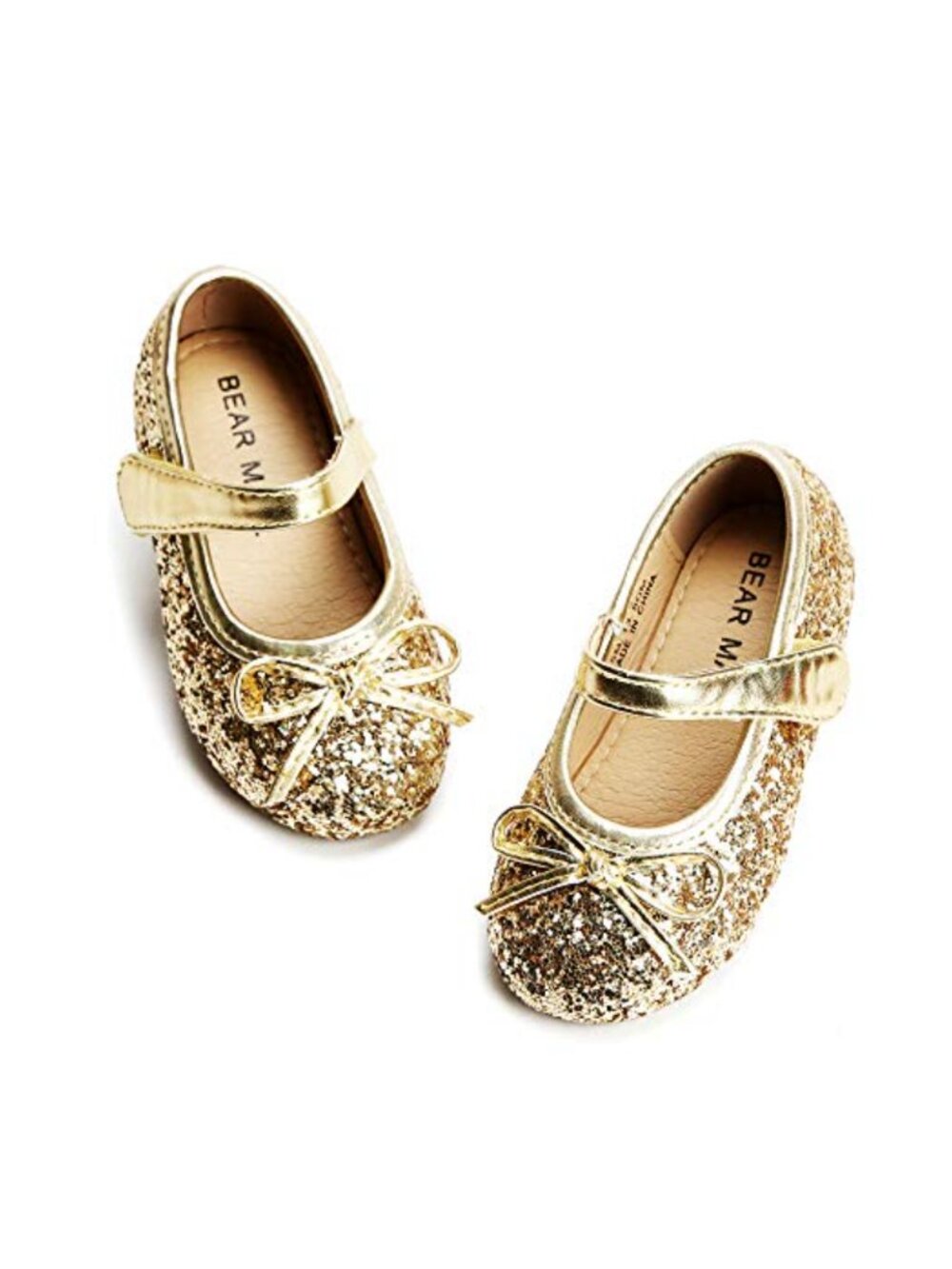 Girls Ballerina Flat Mary Jane Dress Shoes Hook & Loop Glitter